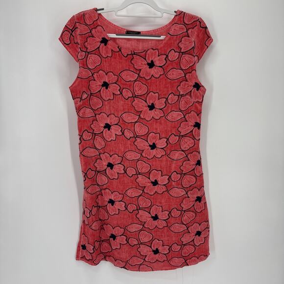 Lungo L'Arno Shift Dress Medium Orange Navy Floral Embroidered Made In Italy - Picture 1 of 6